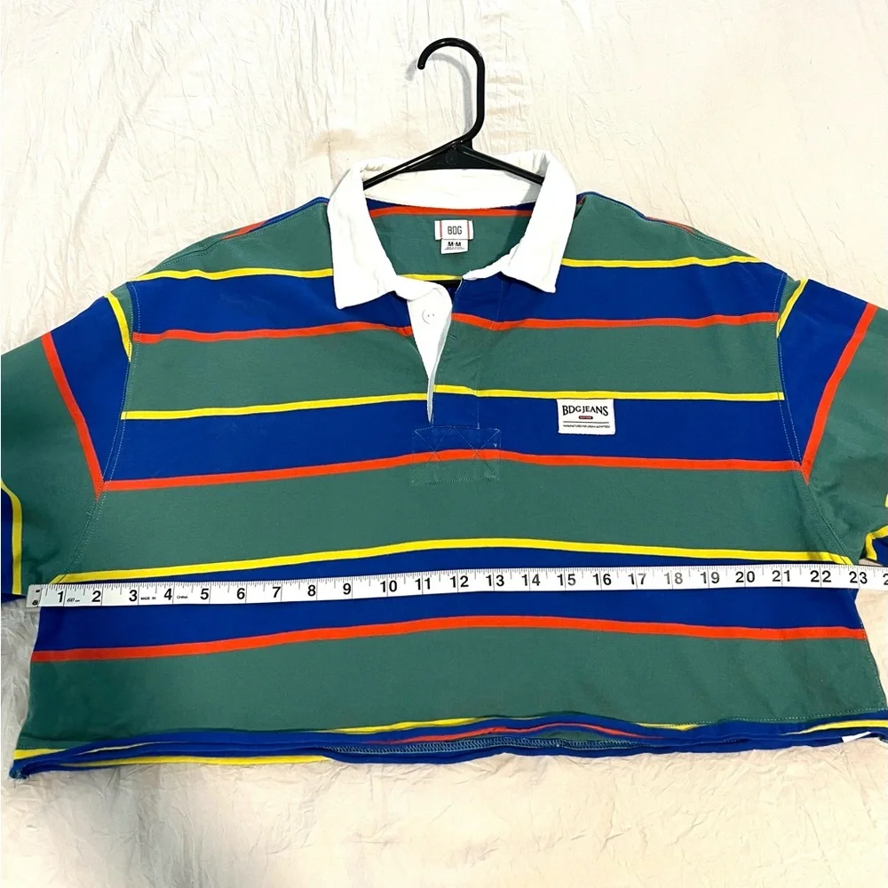 Urban Outfitters BDG Jeans Cropped Rugby Shirt - Green & Royal Stripe SZ M EUC - Picture 7 of 8